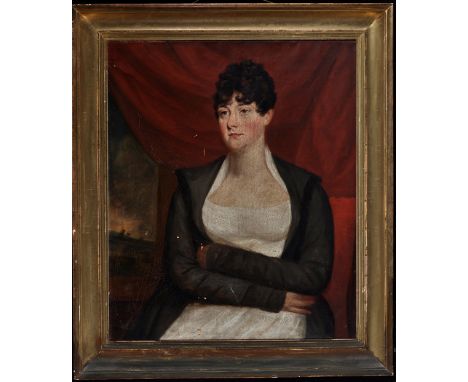 19th Century British School - a half-length portrait of Mrs. Robert Bell (nee Childers) of Fenham, Newcastle, with inscriptio