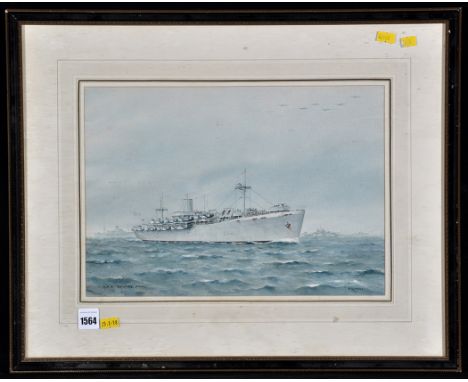 Cdr. Eric Erskine Campbell Tufnell, RN - a portrait of the infantry landing ship HMS Empire Anvil (HMS Rocksand), signed and 