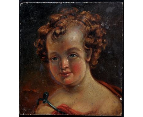 19th Century British School - bust portrait of a cherubic child, oil on panel, 22 x 20cms; 8 5/8 x 8in., unframed.