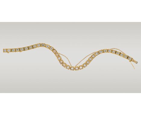DiamantarmbandGold, 34 Diamanten im Brillantschliff mit insgesamt ca. 3 ctDiamantqualität: K-I/siL. 19,7 cm