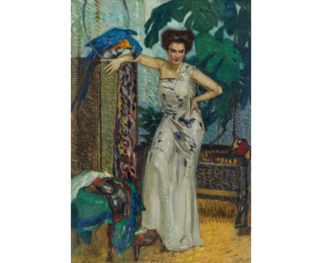 Leo PutzCara Köhler mit Papagei1911Öl auf Leinwand; gerahmt225 x 155 cmSigniert links unten: Leo PutzOriginalrahmendirekt vom