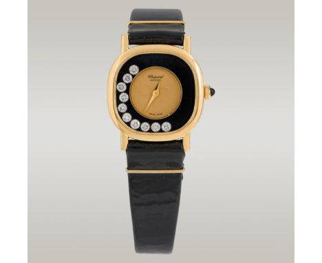 ChopardDamen-Armbanduhr "Happy Diamonds"18kt Gold, 10 lose Brillanten, Leder; Referenznr. "5089/5"; Saphirglas, goldfarbenes 