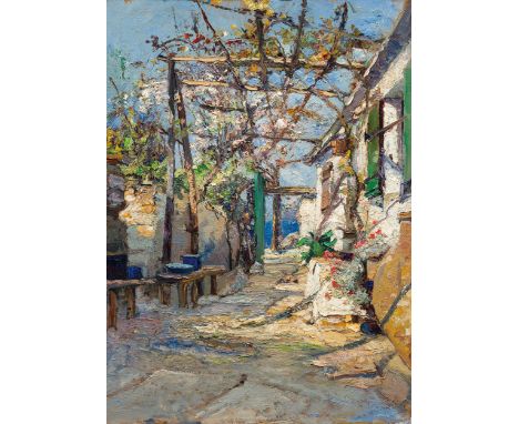 Leontine von LittrowPergola über dem Meer1905/10Öl auf Karton; gerahmt50 x 36 cmRückseitig teilweise undeutlich beschriftet: 