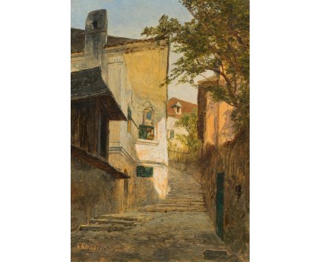 Konrad PetridesGasse in der WachauÖl auf Karton; gerahmt39 x 27,5 cmSigniert links unten: K. Petrides.Privatbesitz, Wien