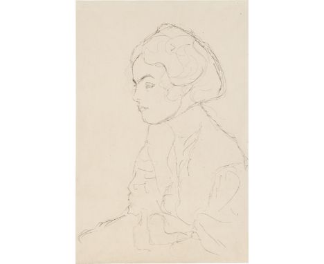 Gustav KlimtBrustbild nach links1916/17Bleistift auf Papier; gerahmt56,5 x 37,1 cmVerso: Skizze für den "Kuß"aus dem Nachlass