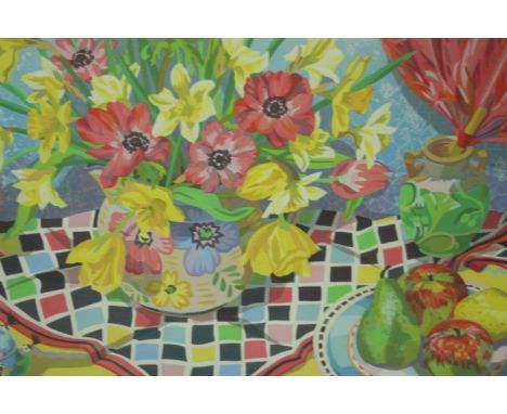 Nicola Greswell (British), a limited edition print 'Fan and Flowers', 42/200, signed, numbered and titled in pencil. H.70 W.8