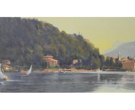 Vittorio Martinelli - an oil on board of Bellagio, Lake Como, signed by artist and titled and signed verso, accompanied by ce