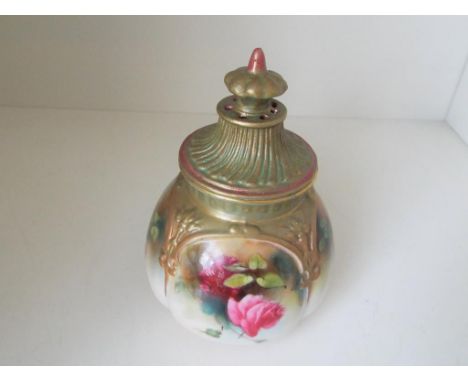 Royal Worcester - an early 20th century covered pot pourri, hand painted with images of roses, 13 cm (high) - Est £70 - £90