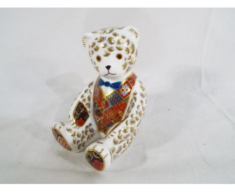 Royal Crown Derby - a Royal Crown Derby paperweight in the form of a teddy bear with gold button to base, 11.5 cm (h)