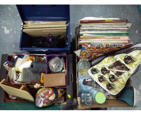 A good mixed lot of sewing equipment, a quantity of ceramic thimbles, a collection of  approximately 25 - 30 x 33.3 vinyl rec