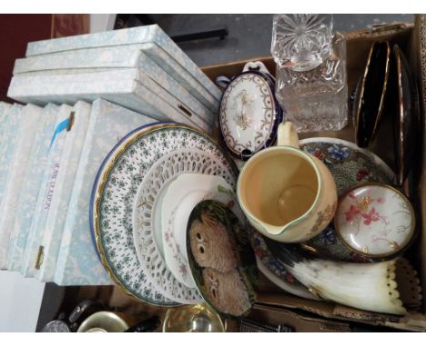 A good mixed lot to include a collection of ten Royal Doulton collector plates, a Spode plate, a good quality glass decanter,