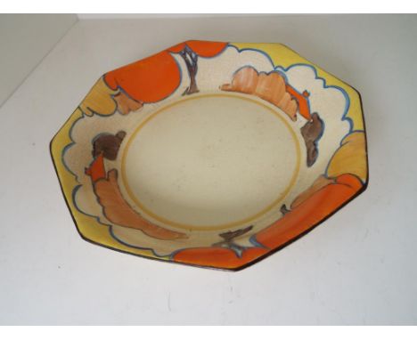 Clarice Cliff - an octagonal bowl hand painted in an Art Deco Bizarre pattern, 3.5 cm (h) x 19.5 cm (diameter) - Est £50 - £8