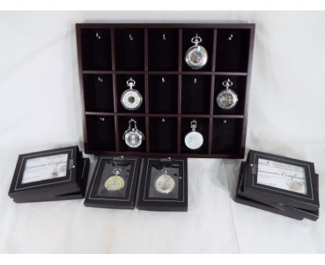 Thirteen silver plated pocket watches from the Heritage collection with display stand