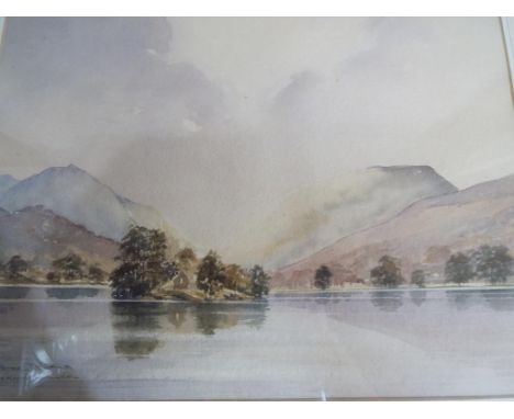 A watercolour by Peter J. Burke entitled "Grassmere Evening Light", signed by the artist lower left in pencil, mounted and fr