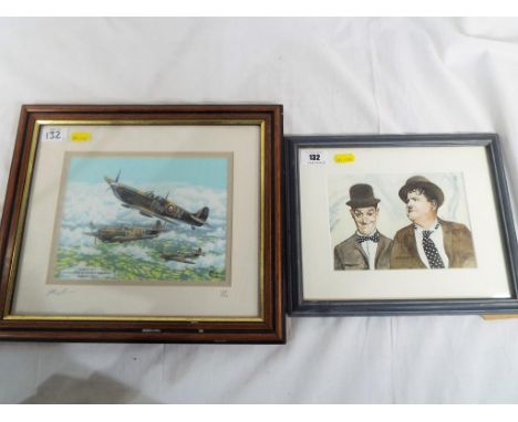 A limited edition print 138/250 from an original watercolour by Graham Andrews of Spitfire 1A's of 610 Squadron City of Chest