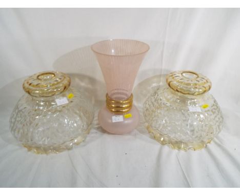 Two good quality glass lamp shades and an Art glass vase (3)