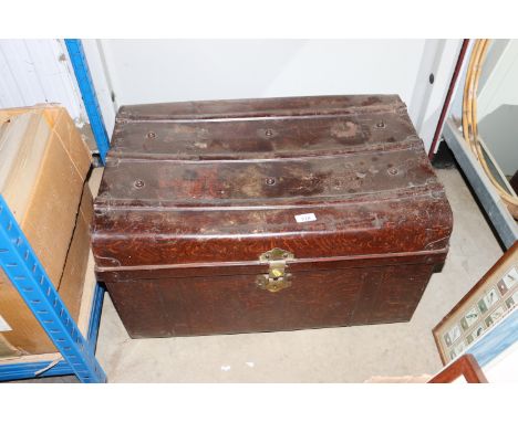 A japanned metal trunk