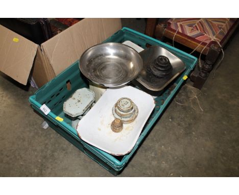 Two sets of vintage kitchen scales and weights