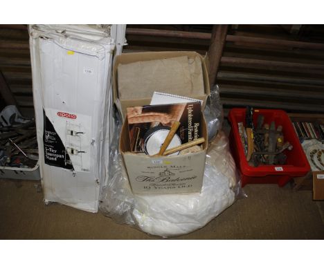 A collection of upholstery tools and supplies