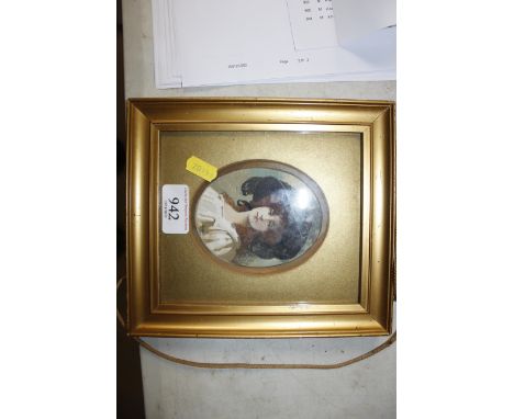 An antique portrait print of a lady