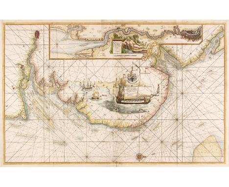 Collins (Captain Greenville). Untitled chart of the East coast of England, circa 1700, large hand-coloured engraved chart, sh