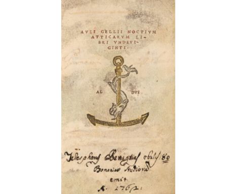 Gellius (Aulus). Noctium Atticarum libri undeviginti, [Venice: in the house of Aldus and Andrea Torresani, September 1515], w