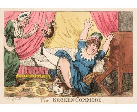 Caricatures and cartoons. A mixed collection of 44 prints, mostly 19th century, including 12 hand-coloured etchings from the 
