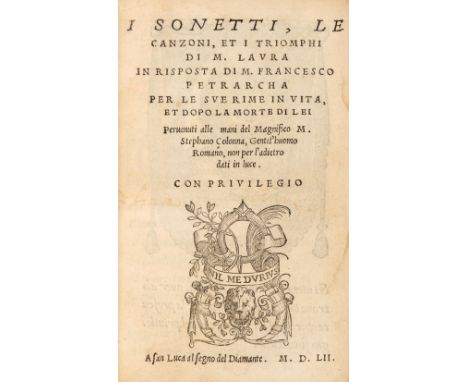 Colonna (Stefano). I Sonetti, le Canzoni, et i Triomphi di m. Laura in risposta di m. Francesco Petrarca, [Venice: Comin da T