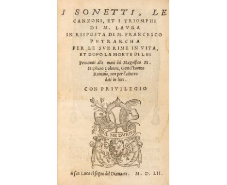 Colonna (Stefano). I Sonetti, le Canzoni, et i Triomphi di m. Laura in risposta di m. Francesco Petrarca, [Venice: Comin da T