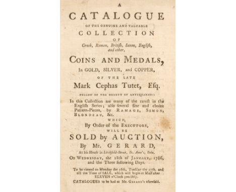 Coin &amp; Medal auction catalogues. A volume containing 16 auction catalogues for sales of coins &amp; medals, 1786-1791, co