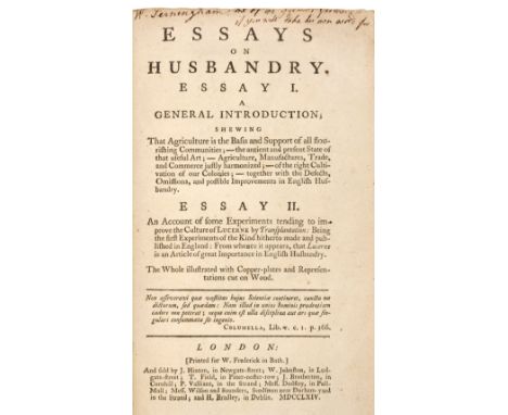 Harte (Walter). Essays on Husbandry, 2 parts in 1 volume, 1st edition, Printed for W. Frederick in Bath, 1764, 5 engraved pla