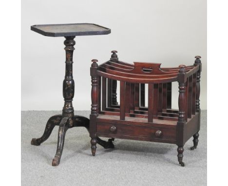 A 19th century chinoiserie tripod table, together with a canterbury, 51cn (2)