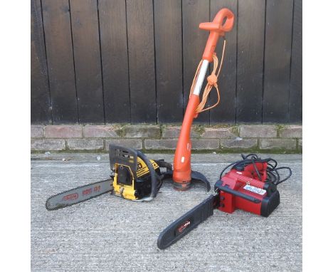 A Power Devil electric chainsaw, together with a petrol chainsaw and an electric strimmer (3)