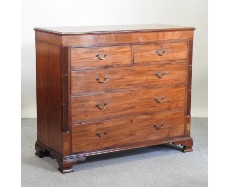 A 19th century mahogany North Country chest, containing two short over thee graduated long drawers, on bracket feet, 124cm