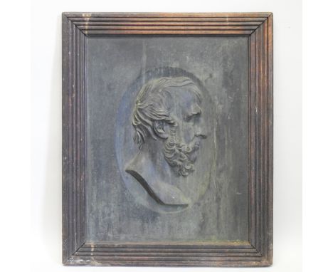 George Halse, 1826-1895, a bronze portrait medallion, of a Victorian man in profile, 65 x 51cm, in an oak frame