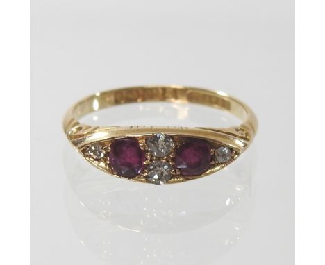 An 18 carat gold ruby and diamond ring, size O, 3.1g gross