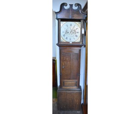 ROBERT ROBERTS, BANGOR; an 18th century oak cased eight day longcase clock, the painted dial set with Roman numerals and two 