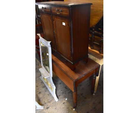 A Victorian mahogany drop-leaf Pembroke table on turned column supports, together with a modern mahogany side cupboard with t