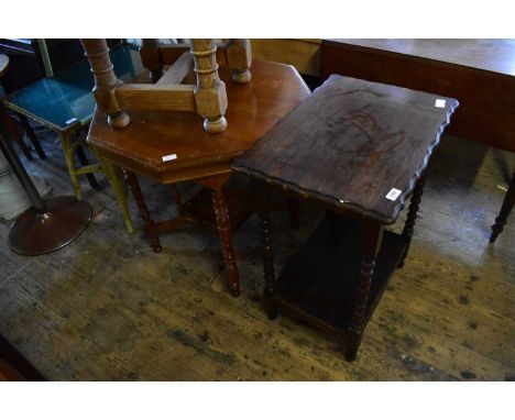 A Victorian walnut octagonal topped occasional table, height 70cm, together with a 1920s oak occasional table on barley twist