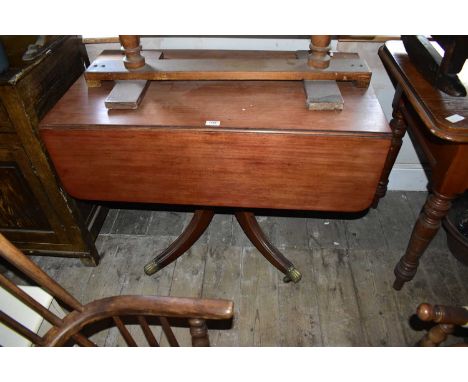 A 19th century pitch pine two drawer side table on turned column legs, width 107cm, depth 80cm, height 80cm, together with a 