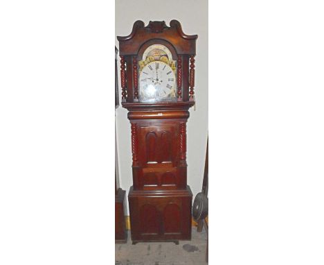 D. JONES, PWLLHELI; a large 19th century eight day longcase clock, the painted face set with moon phase and various cattle, t