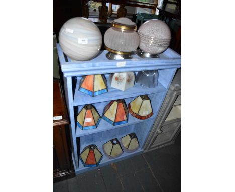 A collection of twelve Art Deco and later light shades including leaded glass examples.