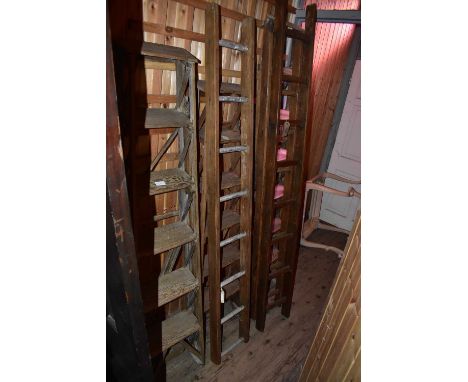 Nine sets of vintage step and folding ladders (9).