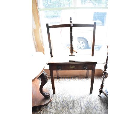 An 18th century oak press table with single drawer, on block legs, height 132cm, width 75cm, depth 50cm.