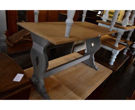 A modern partially painted refectory table, length 123, height 72cm.