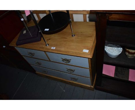 A painted pine chest of two short over two long drawers, on plinth base, width 97cm, depth 46cm, height 80cm.