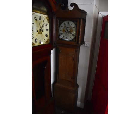 GRIFTH DAVIES, DOLGELLEY; an 18th century oak cased eight day longcase clock, the painted dial set with floral sprays, Roman 