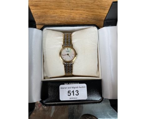 A ladies gold plated Rotary wrist watch wth Mother of Pearl Dial, working order 