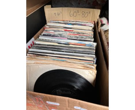 A collection of vintage 45s from 1950s to 1980s, and two boxes of DVDs including comedies from 1980s eg Only Fools, Dad's Arm