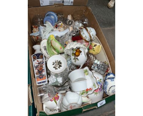 A box of mixed ceramics, glass etc including Royal Worcester and Limoges 